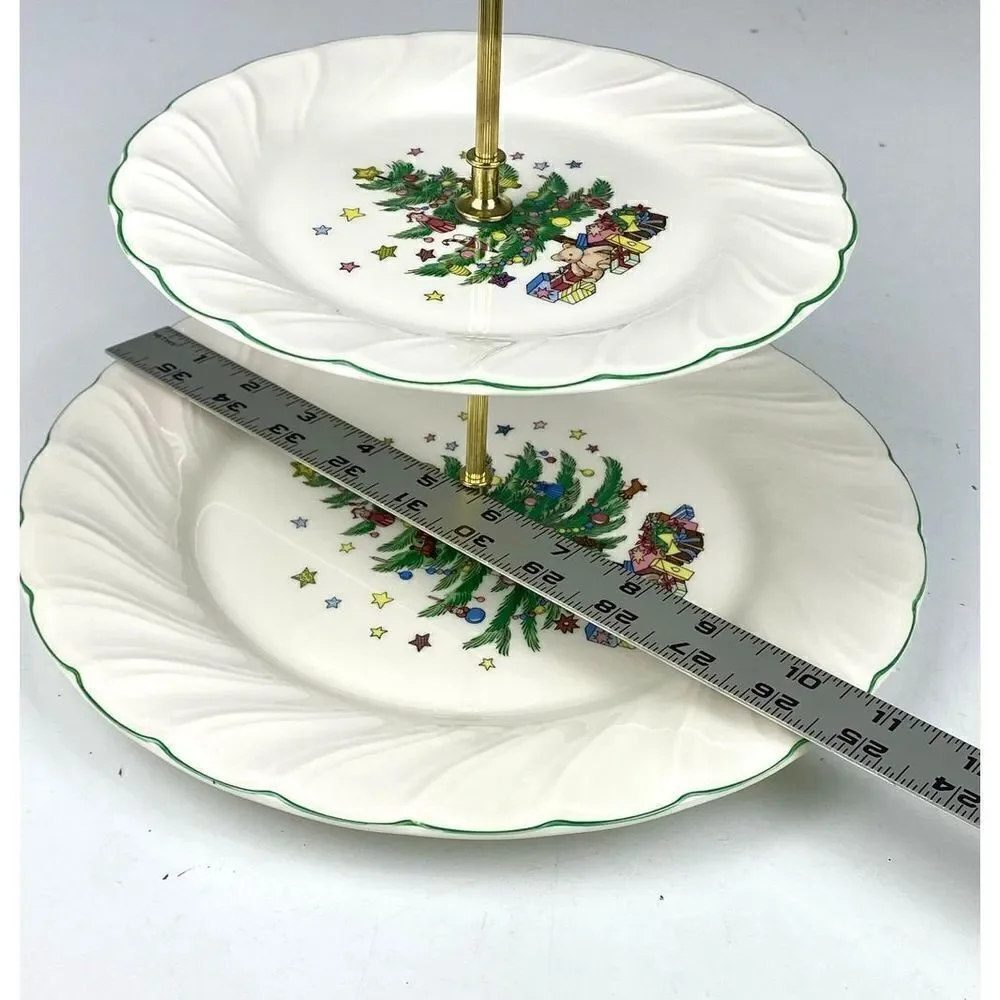 Vintage Nikko Two Tier Happy Holidays Christmas Serving Tray Made in Japan BB156
